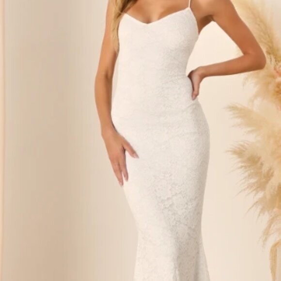 Lulus Perfectly Beloved White Lace Sleeveless Lace-Up Maxi Dress Size Small
